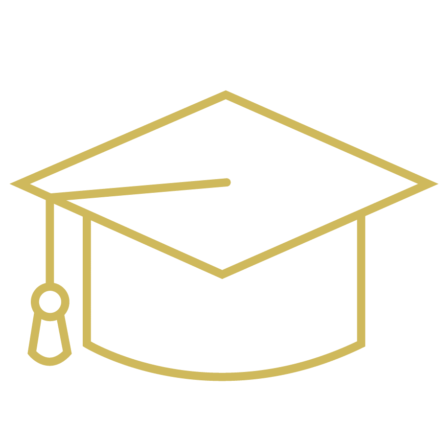 Icon of gold graduation cap for committing to learning at ACHIEVE Centre for Leadership.